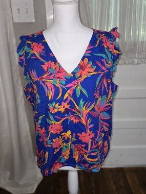 J. Crew Blue Floral V-Neck Sleeveless Camisole